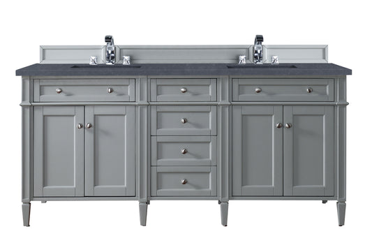 Brittany 72" Double Vanity, Urban Gray w/ 3 CM Charcoal Soapstone Silestone Top