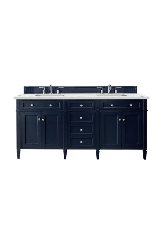 Brittany 72" Double Vanity, Victory Blue w/ 3 CM Ethereal Noctis Silestone Top