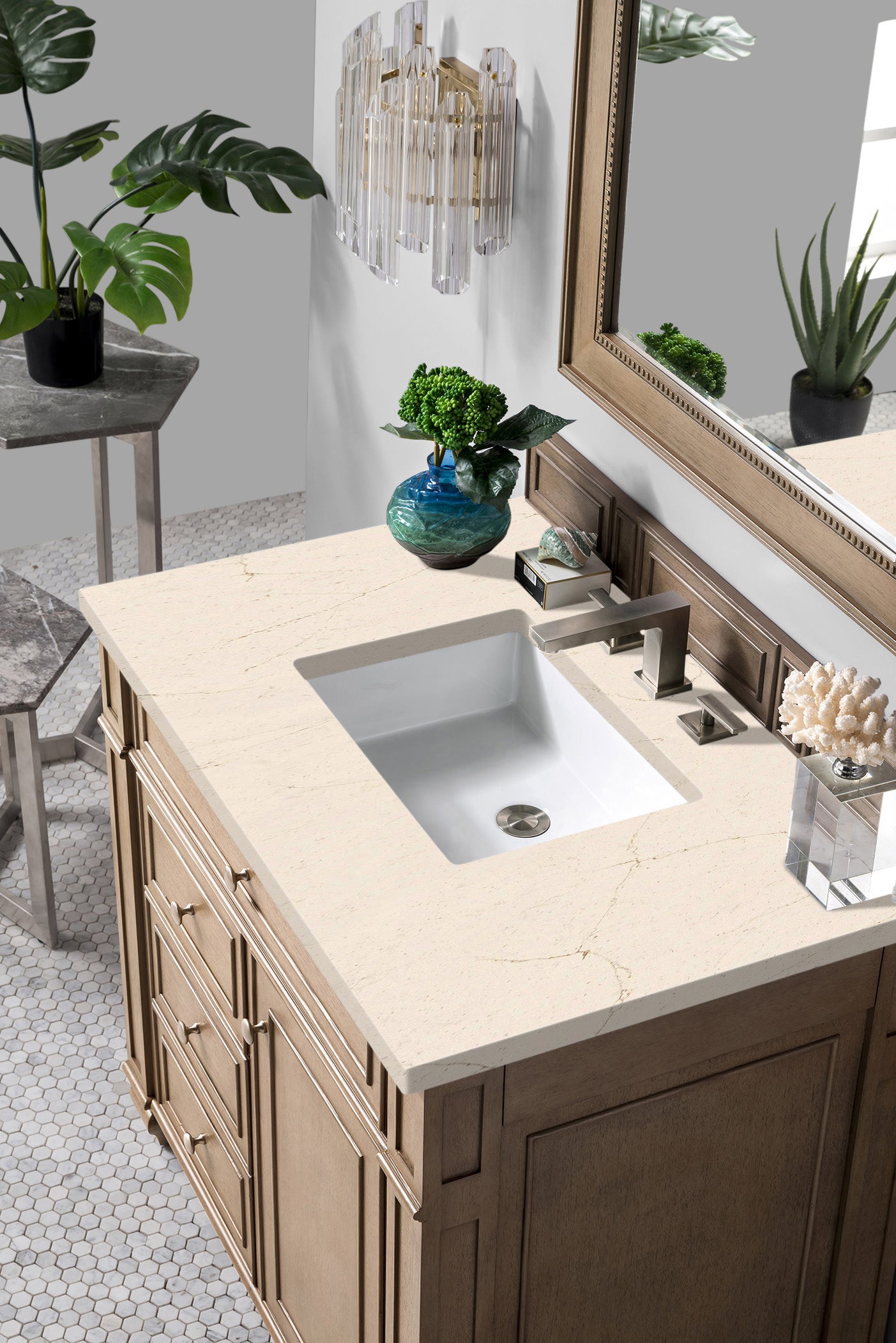 Bristol 36" Single Vanity, Whitewashed Walnut w/ 3 CM Eternal Marfil Silestone Top
