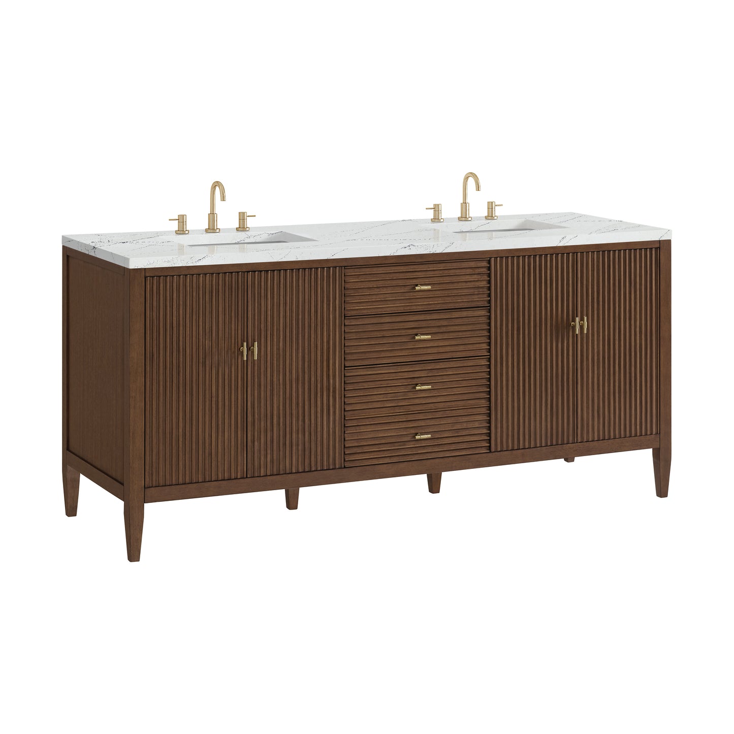 Myrrin 72" Double Vanity, Mid Century Walnut w/ 3 CM Ethereal Noctis Silestone Top