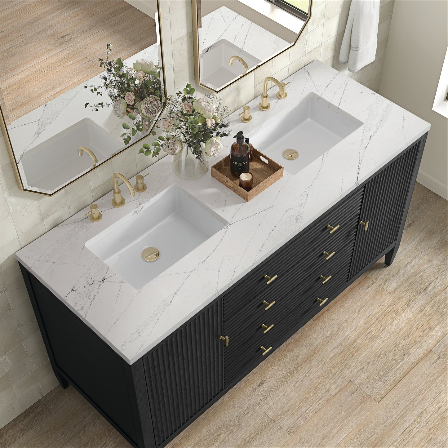 Myrrin 60" Double Vanity, Carbon Oak w/ 3 CM Ethereal Noctis Silestone Top
