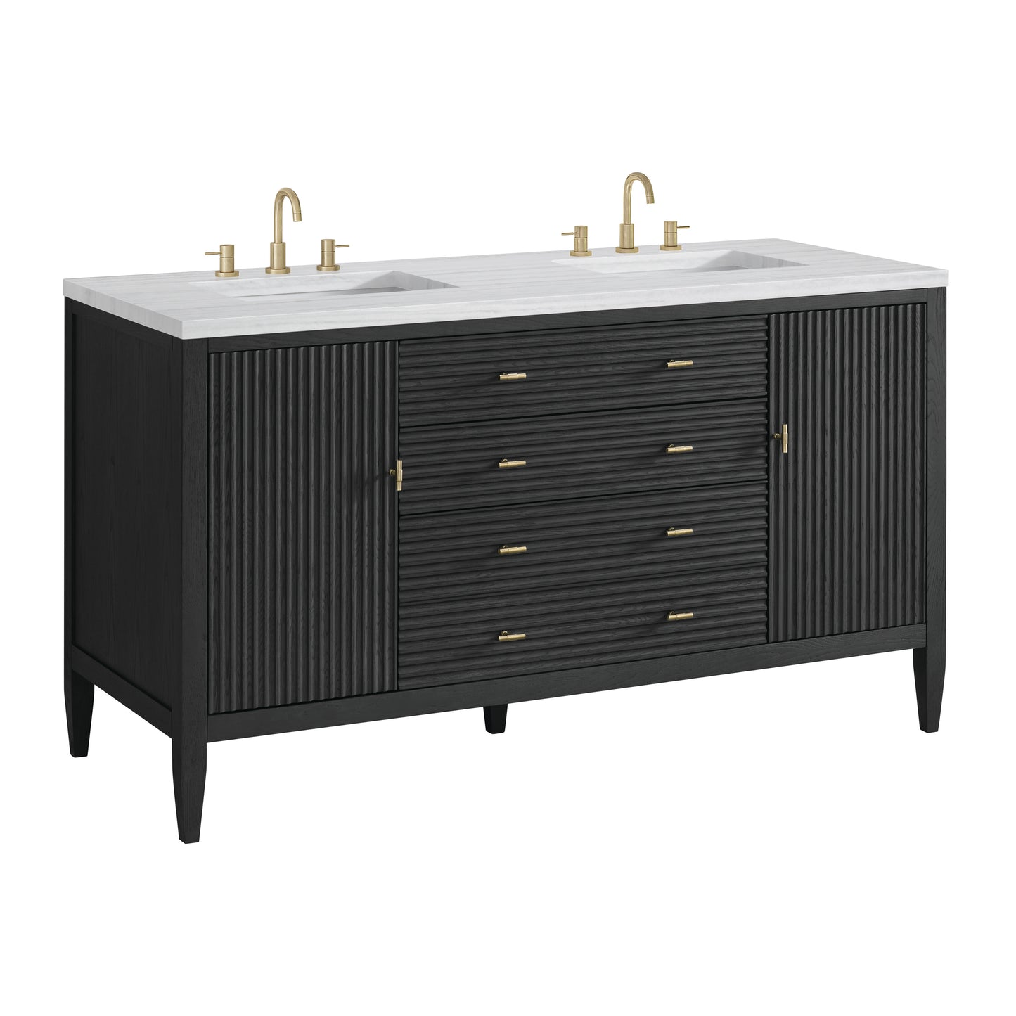 Myrrin 60" Double Vanity, Carbon Oak w/ 3 CM Arctic Fall Solid Surface Top