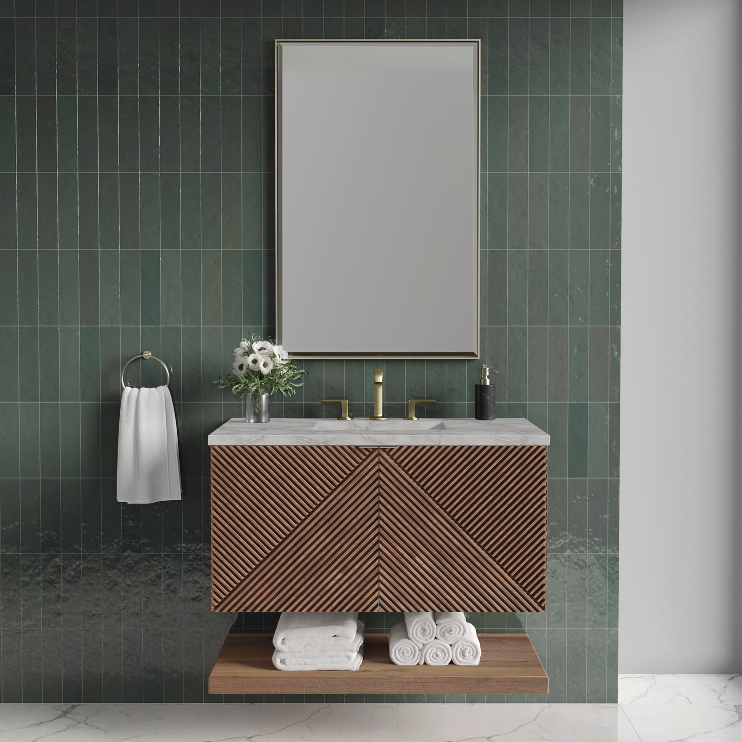 Marcello 36" Single Vanity, Chestnut w/ 3 CM Victorian Silver Top