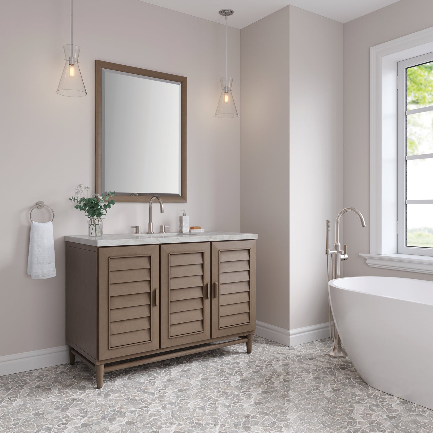 Portland 48" Single Vanity Whitewashed Walnut w/ 3 CM Victorian Silver Silestone Top