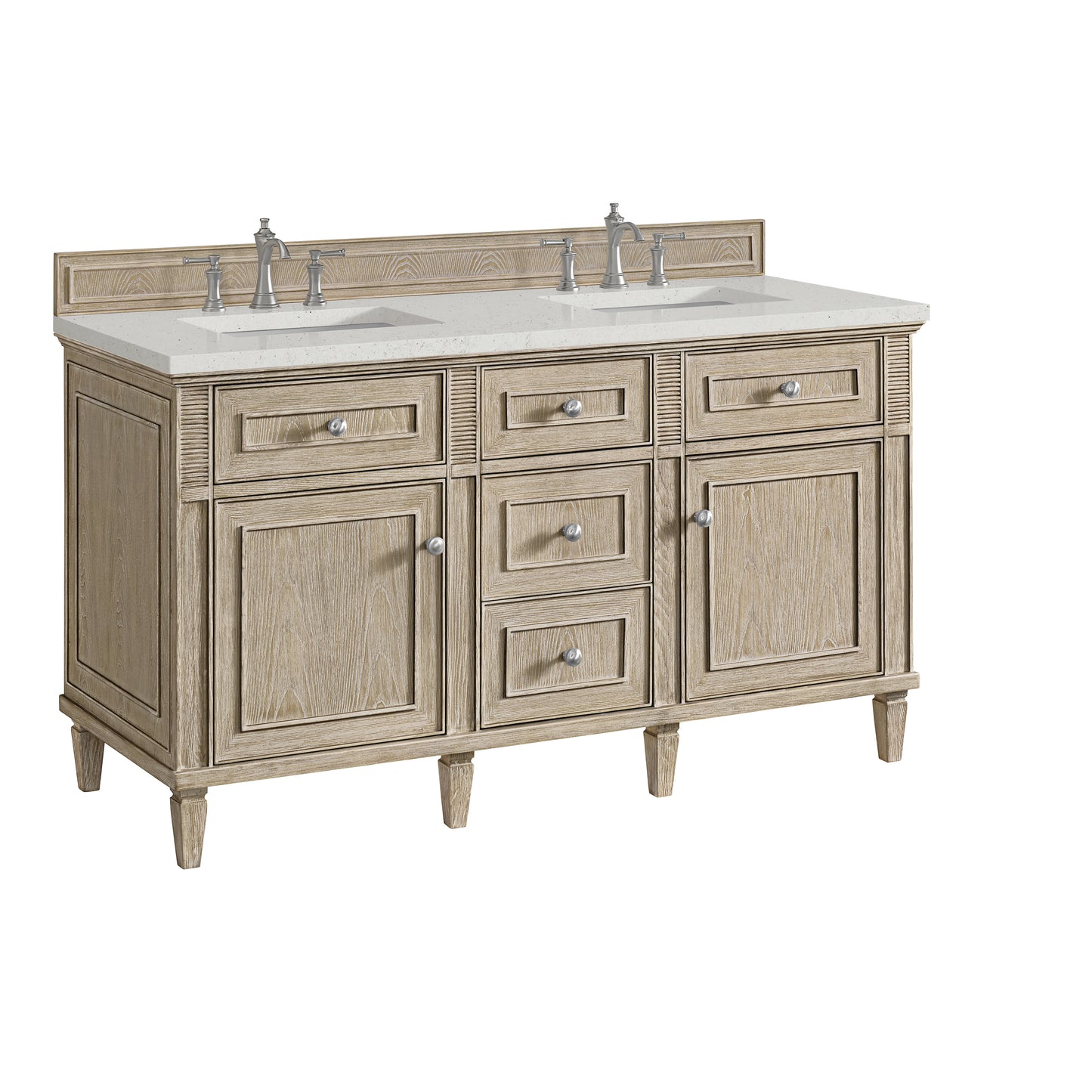 Lorelai 60" Double Vanity, Whitewashed Oak w/ 3 CM Lime Delight Silestone Top