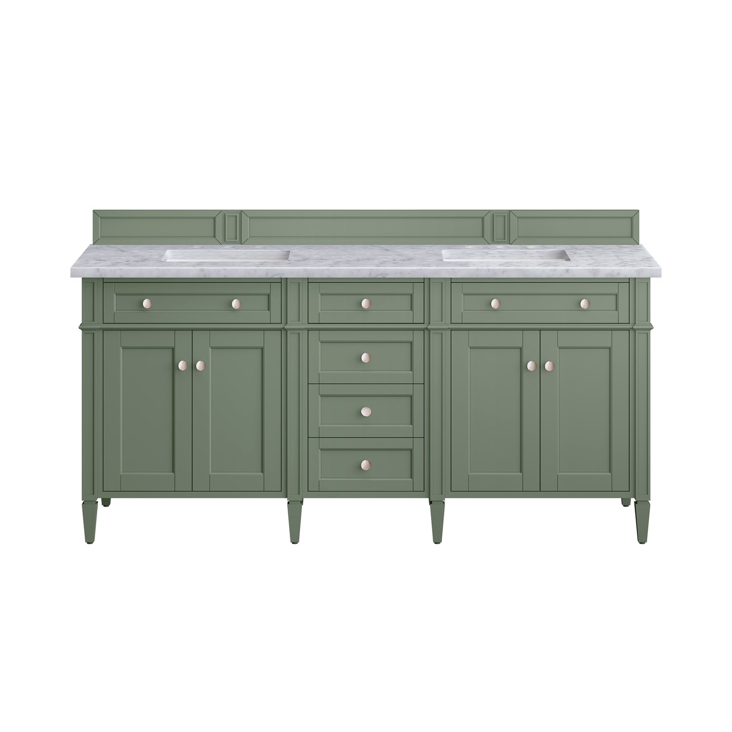 Brittany 72" Double Vanity, Smokey Celadon w/ 3 CM Carrara Marble Top