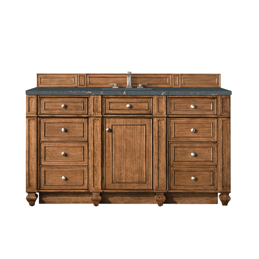 Bristol 60" Single Vanity, Saddle Brown w/ 3 CM Parisien Bleu Silestone Top