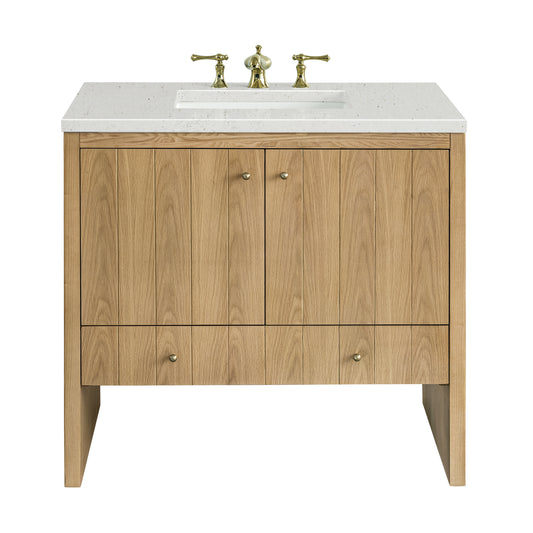 Hudson 36" Single Vanity, Light Natural Oak w/ 3 CM Lime Delight Top