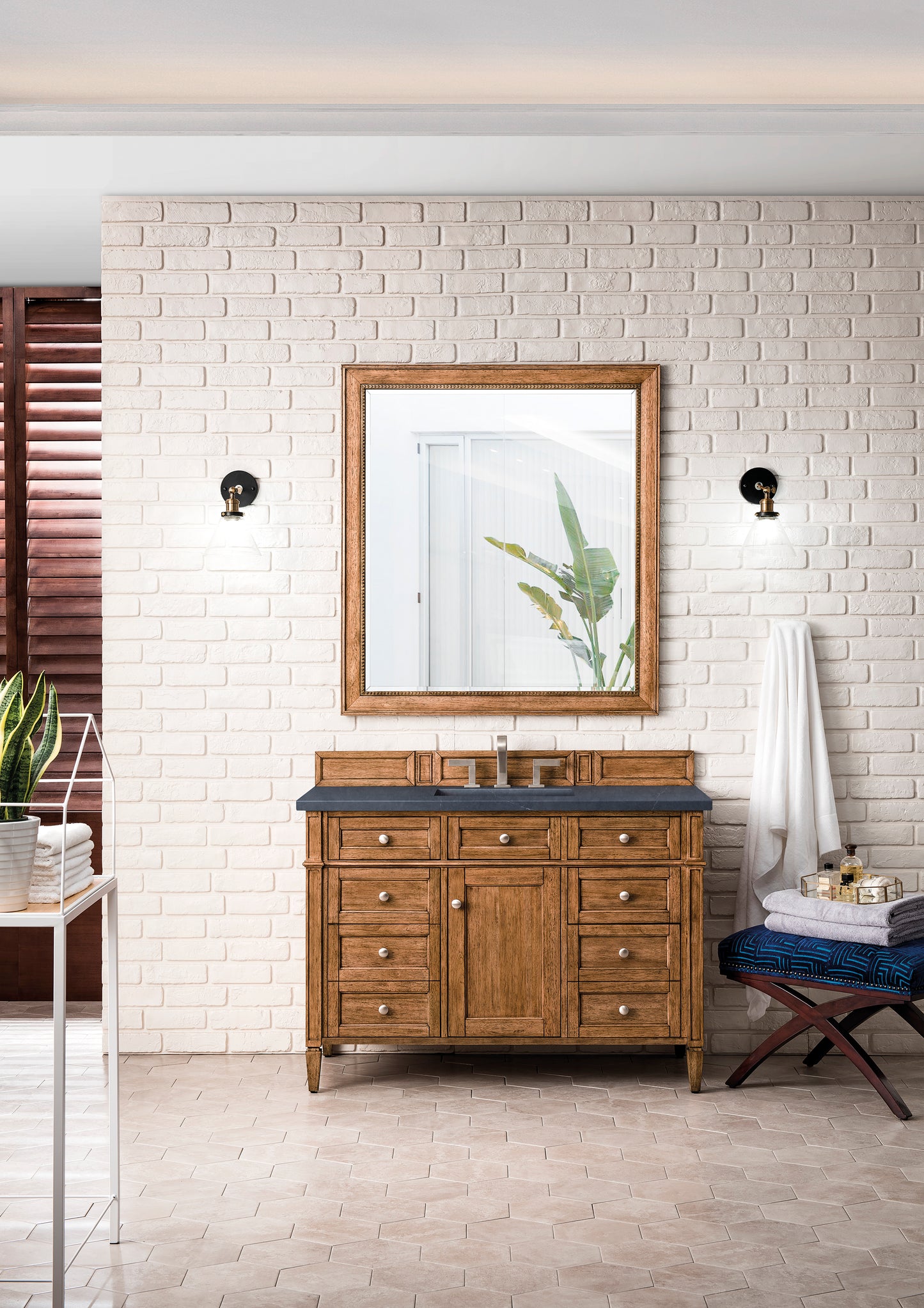 Brittany 48" Single Vanity, Saddle Brown w/ 3 CM Charcoal Soapstone Silestone Top