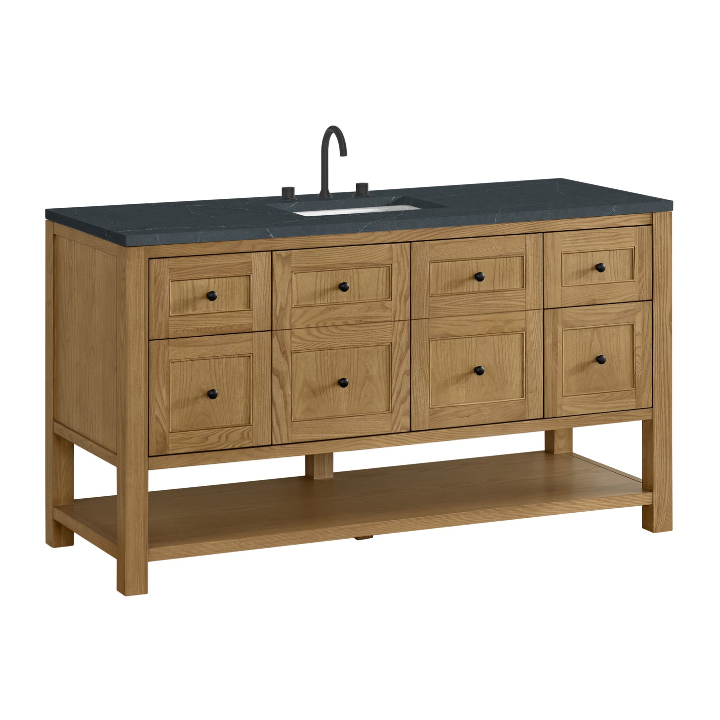 Breckenridge 60" Single Vanity, Light Natural Oak, w/ 3 CM Charcoal Soapstone Quartz Top