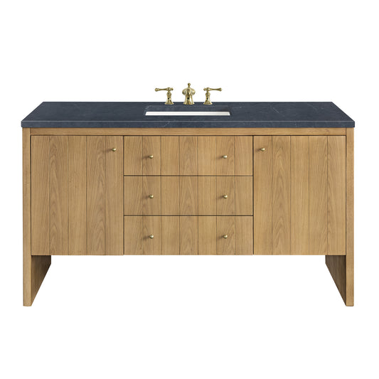 Hudson 60" Single Vanity, Light Natural Oak w/ 3 CM Charcoal Soapstone Top