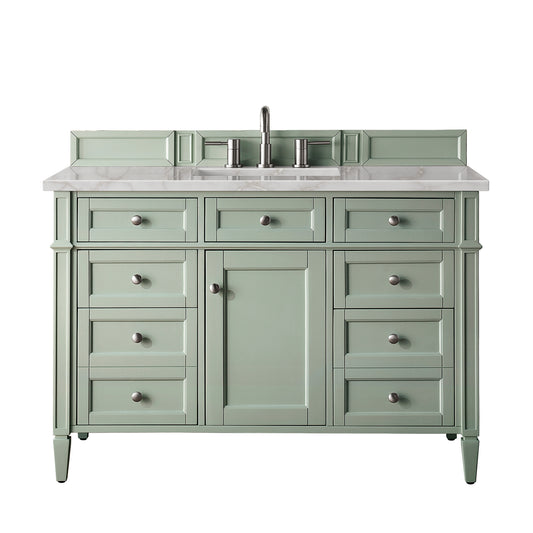 Brittany 48" Single Vanity, Sage Green w/ 3 CM Victorian Silver Silestone Top
