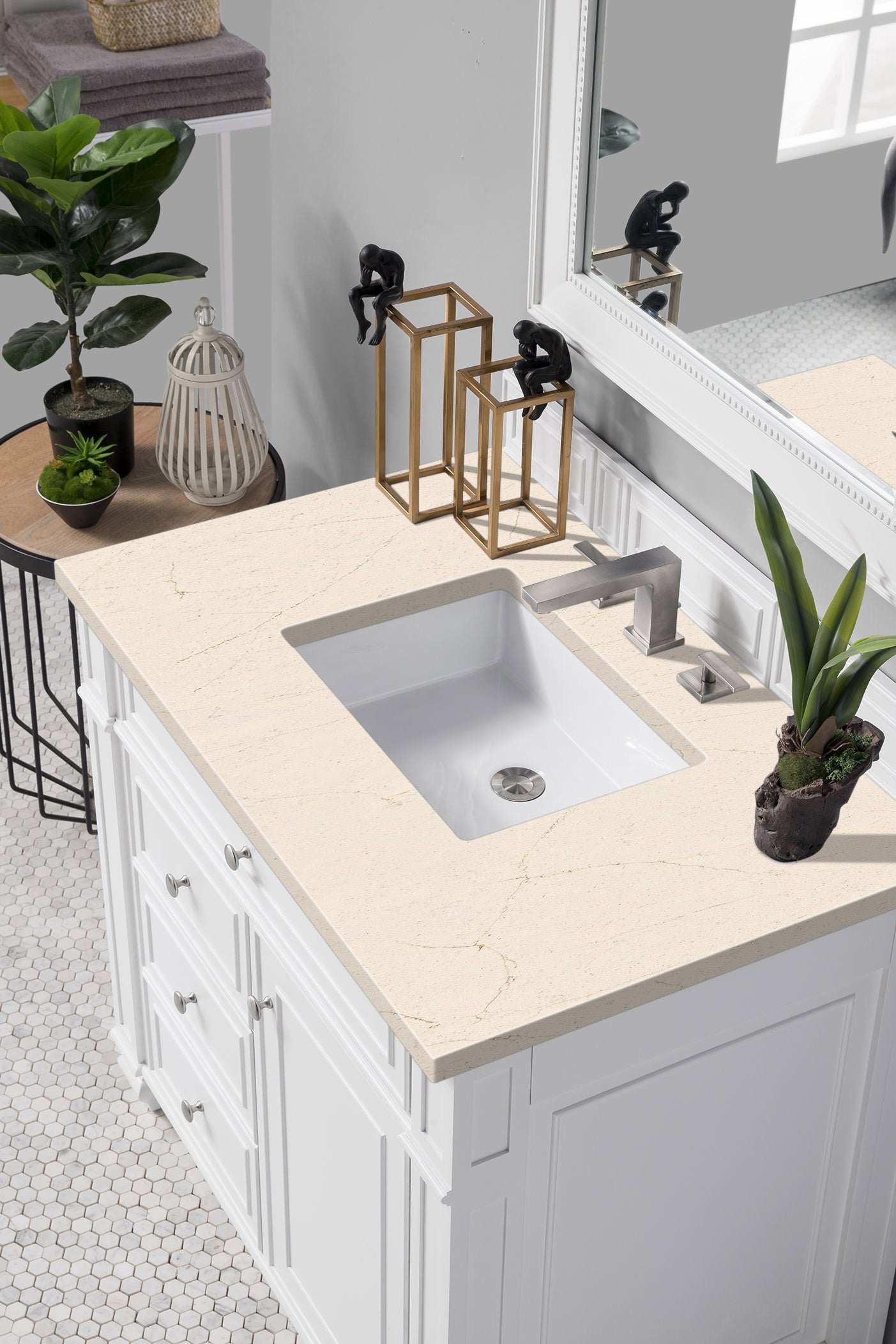 Bristol 36" Single Vanity, Bright White w/ 3 CM Eternal Marfil Silestone Top