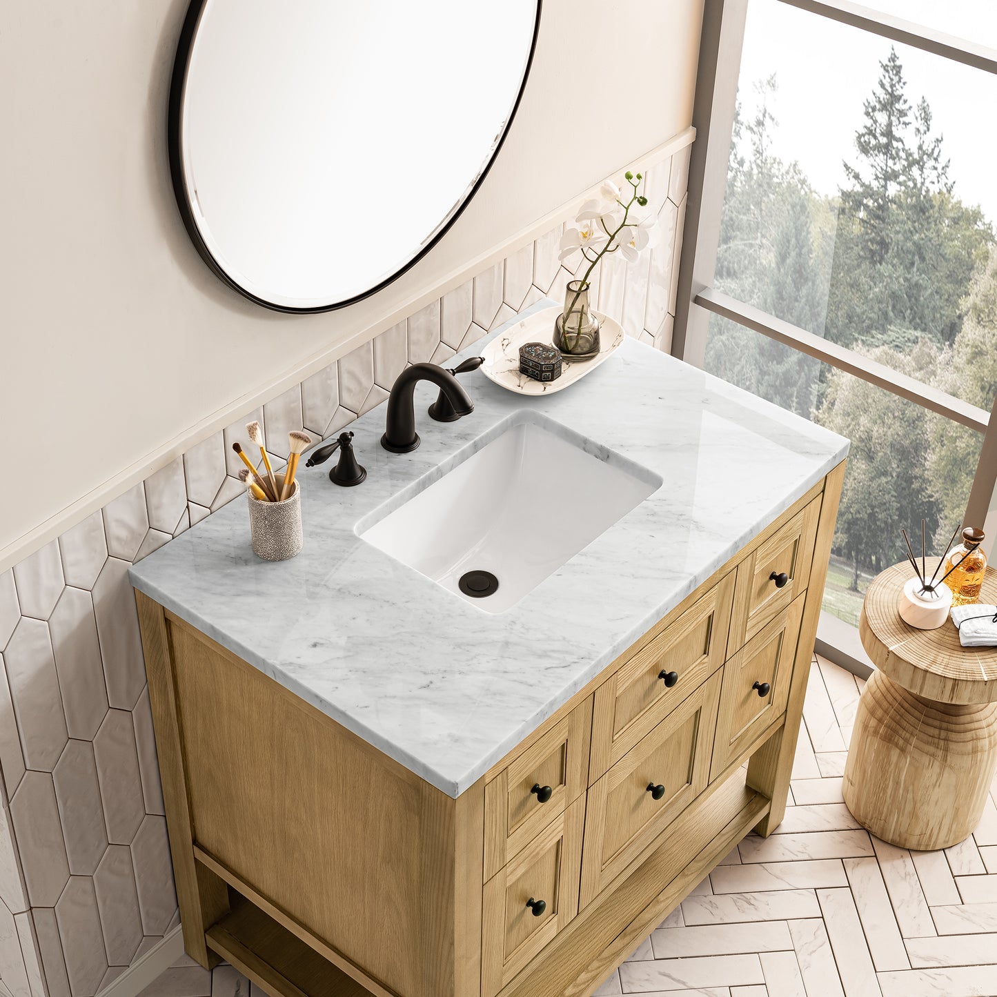 Breckenridge 36" Single Vanity, Light Natural Oak w/ 3 CM Carrara Marble Top
