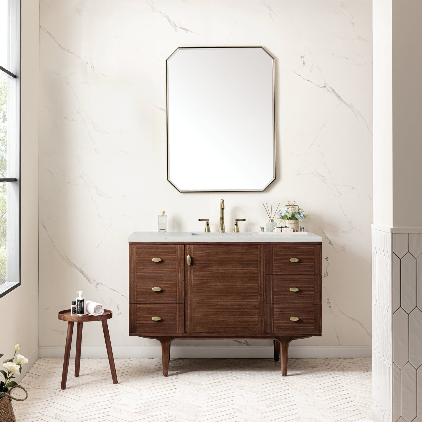 Amberly 48" Single Vanity, Mid-Century Walnut w/ 3 CM Lime Delight Top