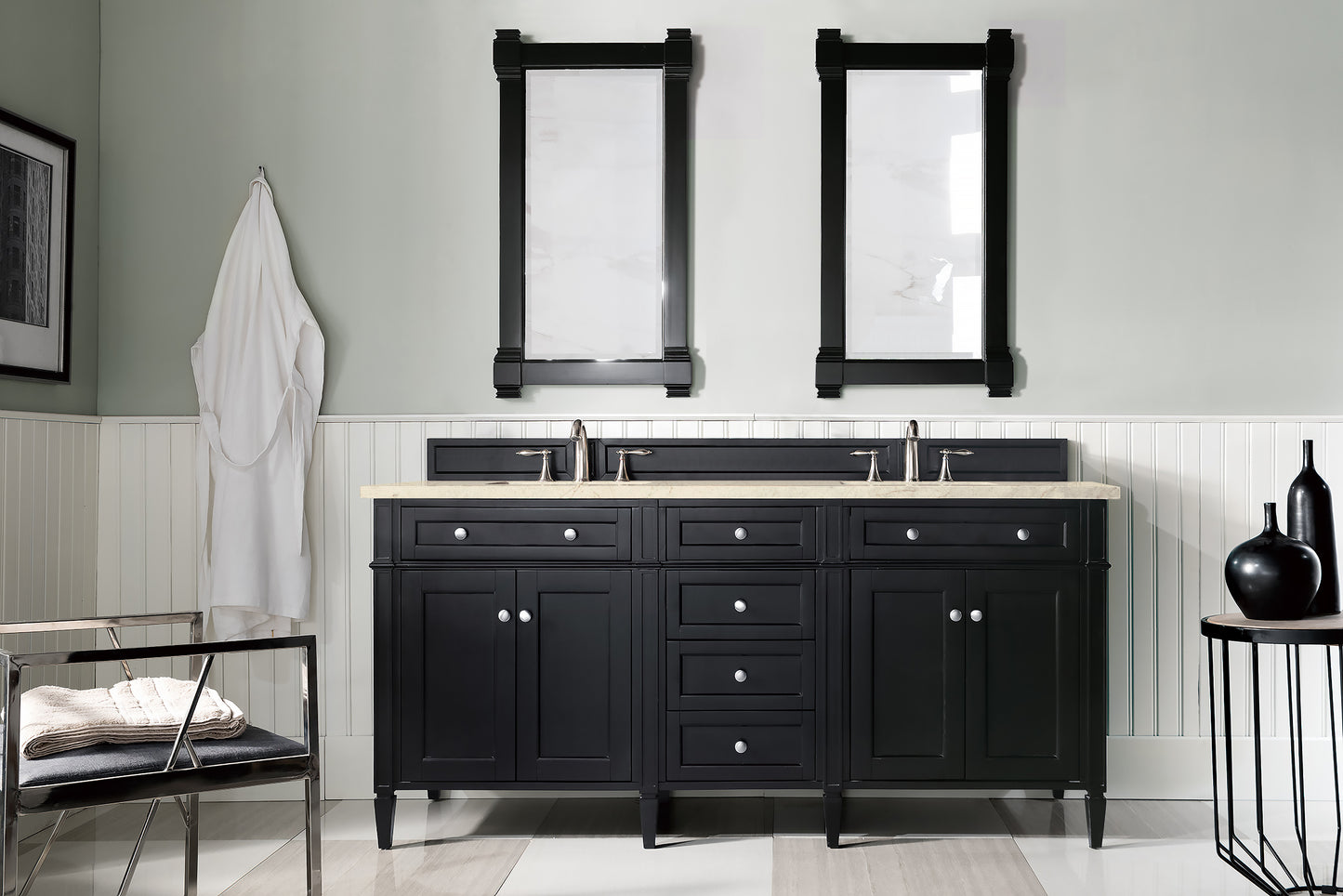Brittany 72" Double Vanity, Black Onyx w/ 3 CM Eternal Marfil Silestone Top