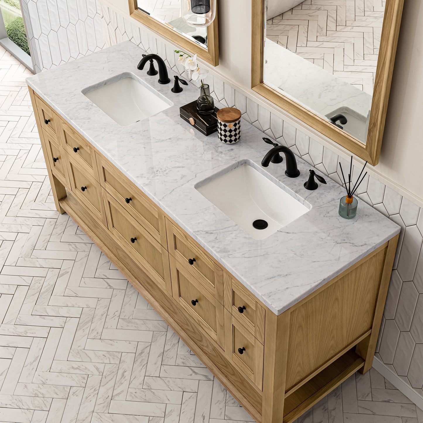 Breckenridge 72" Double Vanity, Light Natural Oak w/ 3 CM Arctic Fall Top