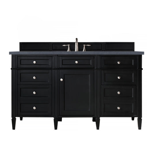 Brittany 60" Single Vanity, Black Onyx, w/ 3 CM Charcoal Soapstone Silestone Top