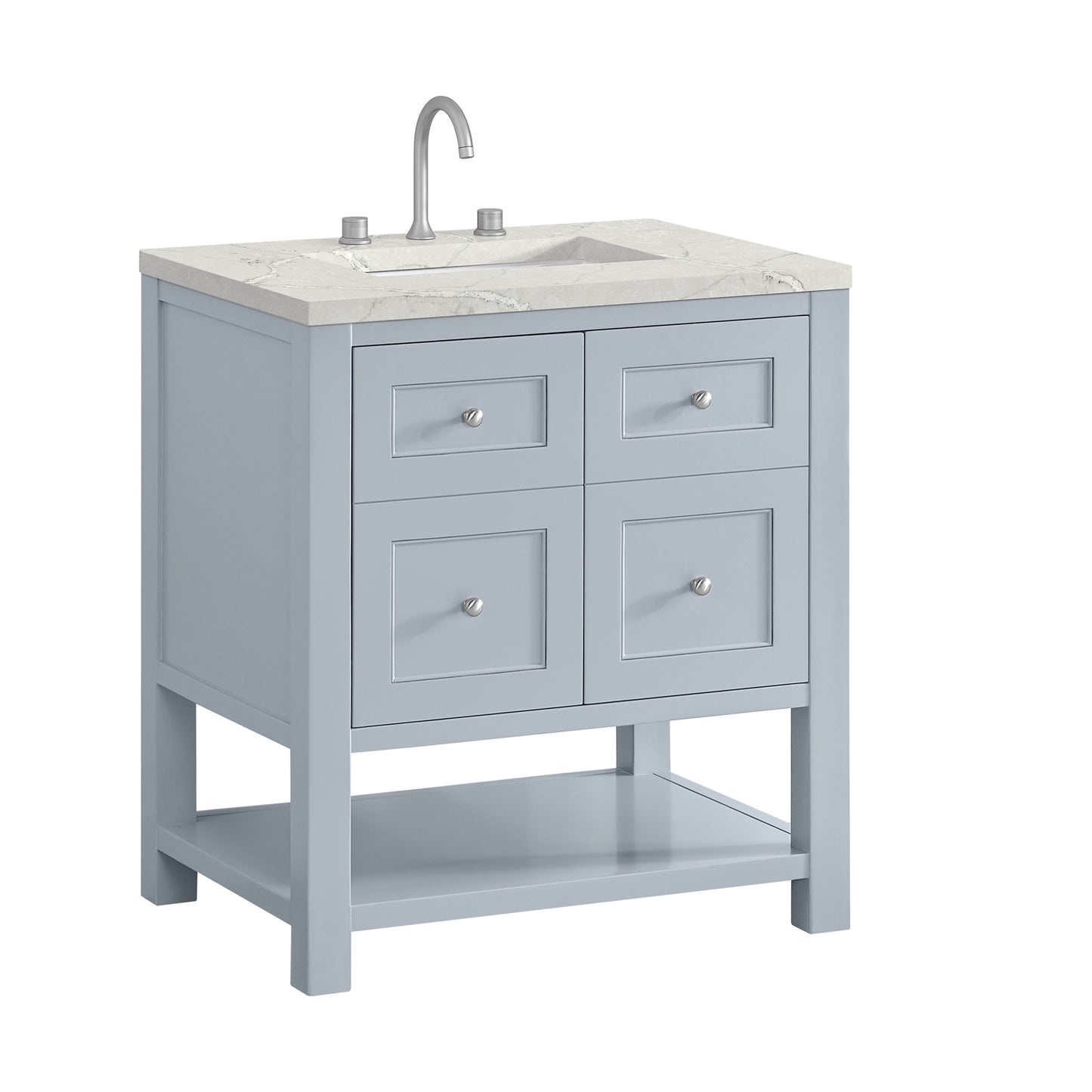 Breckenridge 30" Single Vanity, Serenity Blue, w/ 3 CM Victorian Silver Quartz Top