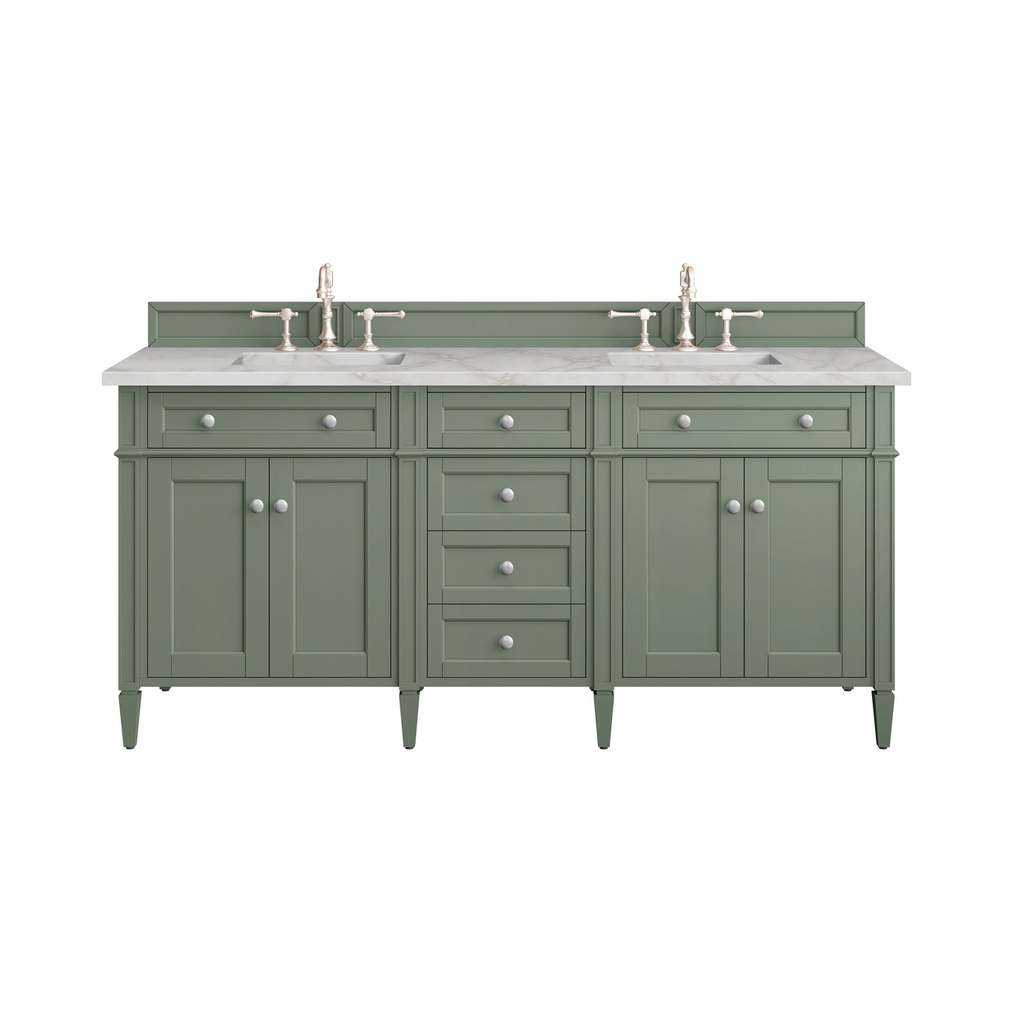 Brittany 72" Double Vanity, Smokey Celadon w/ 3 CM Victorian Silver Top