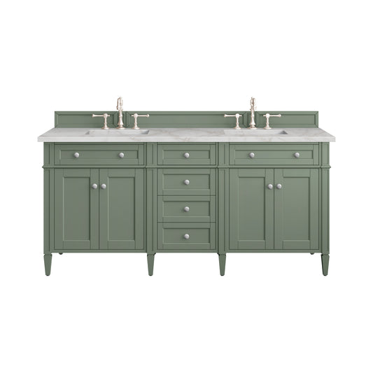 Brittany 72" Double Vanity, Smokey Celadon w/ 3 CM Victorian Silver Top
