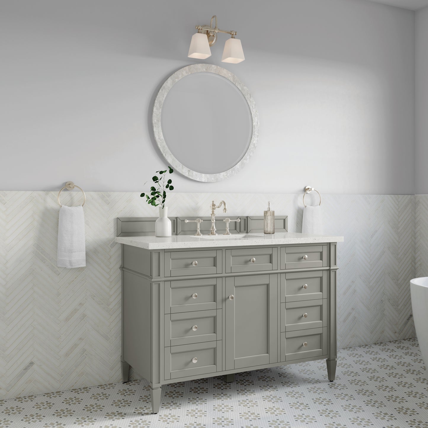 Brittany 48" Single Vanity, Urban Gray w/ 3 CM Lime Delight Silestone Top