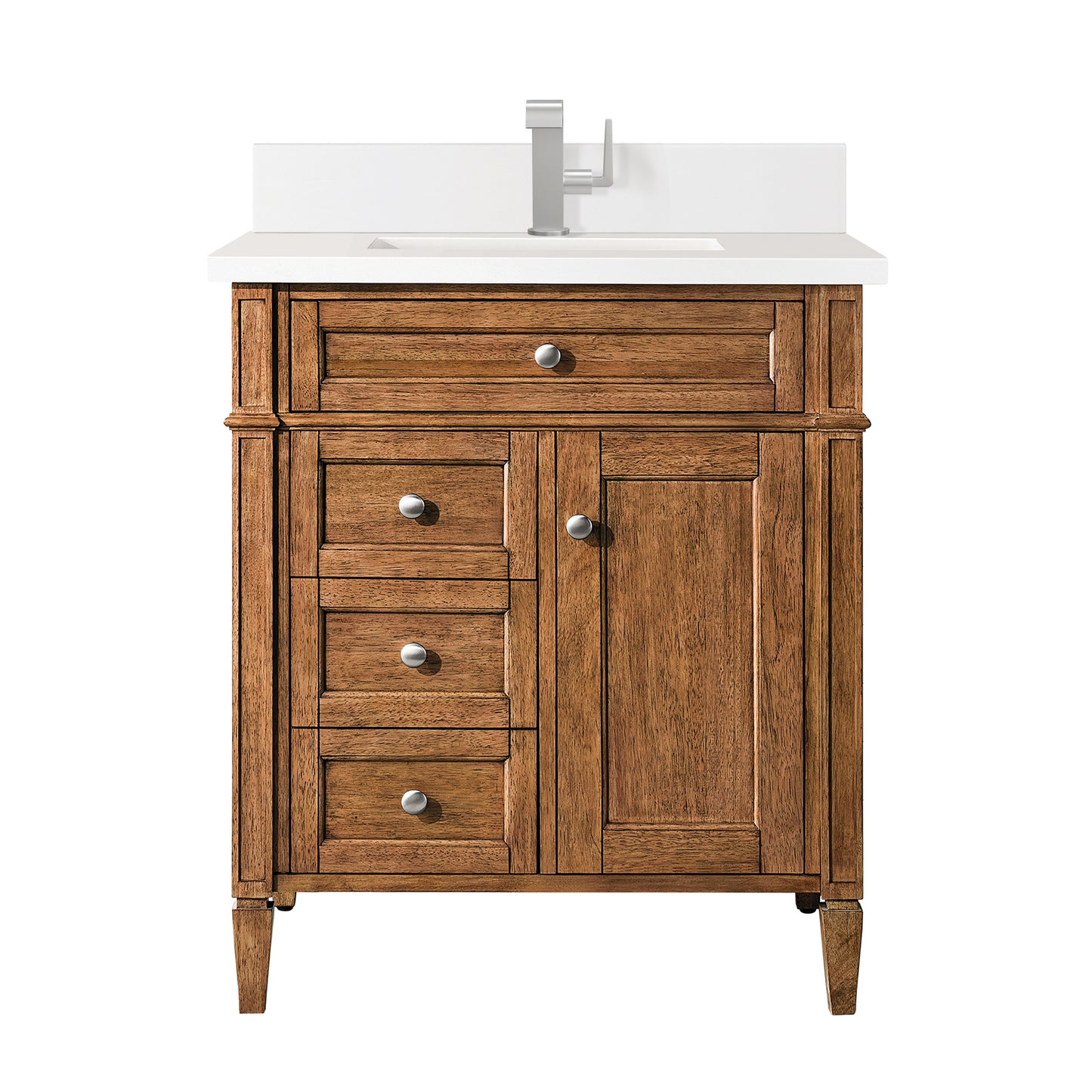 Brittany 30" Single Vanity, Saddle Brown, w/ Single Hole 3 CM White Zeus Silestone Top & Backsplash