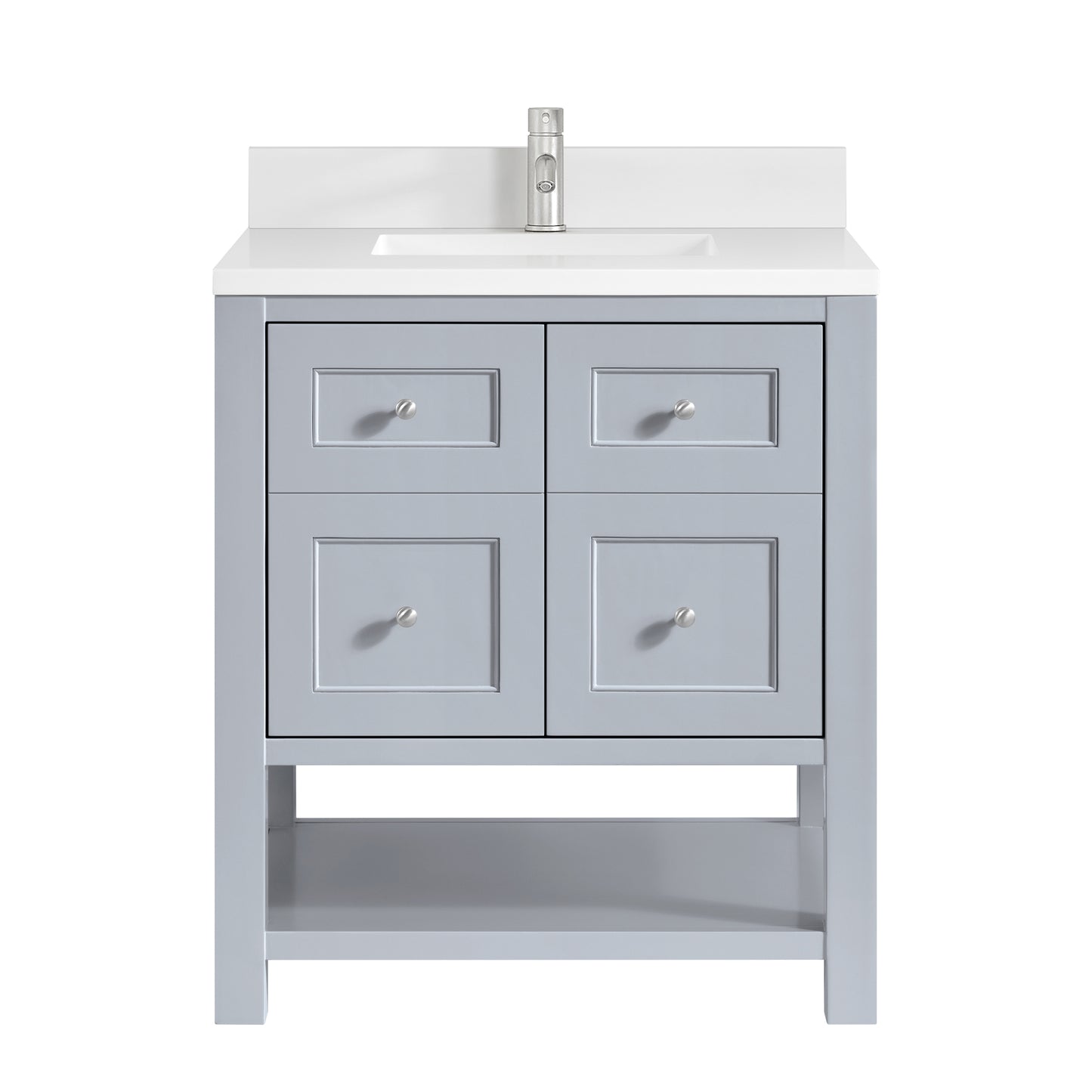 Breckenridge 30" Single Vanity, Serenity Blue, w/ Single Hole 3 CM White Zeus Quartz Top & Backsplash
