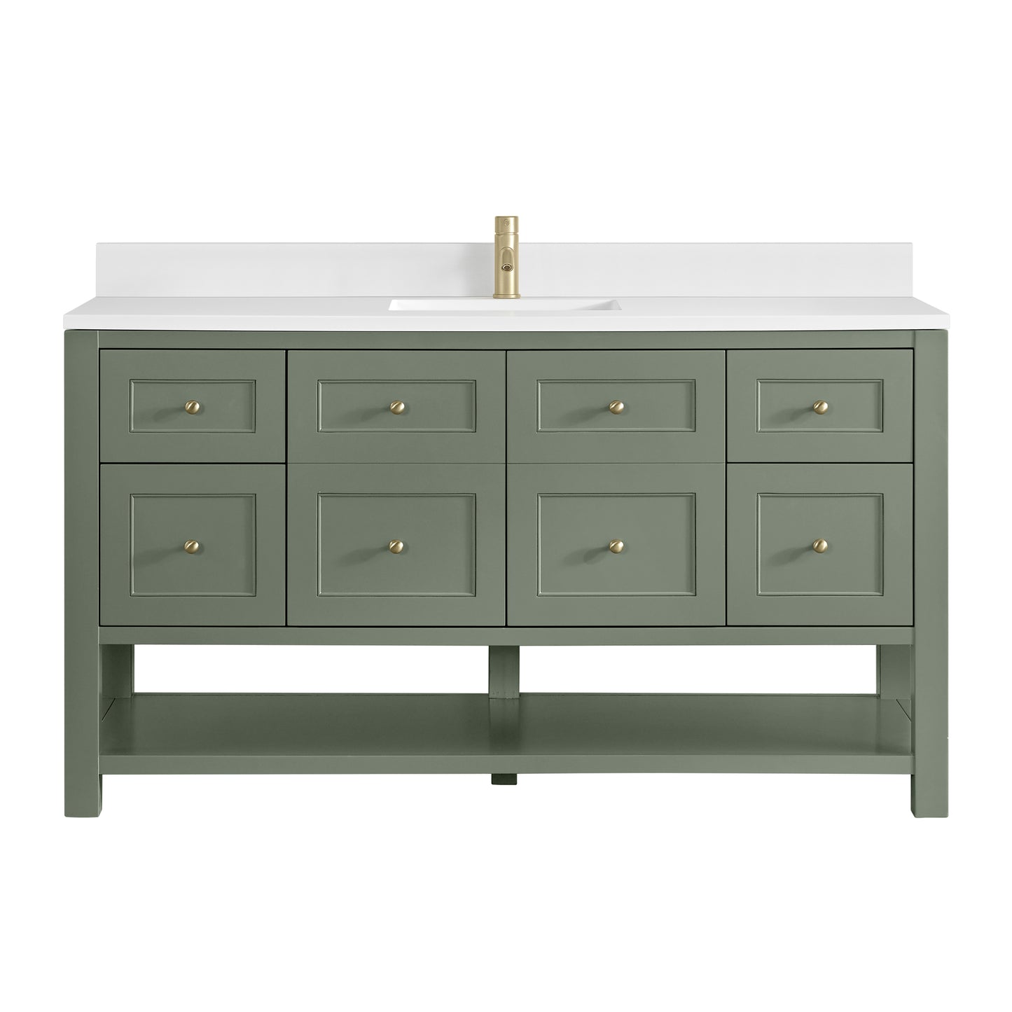 Breckenridge 60" Single Vanity, Smokey Celadon, w/ Single Hole 3 CM White Zeus Quartz Top & Backsplash