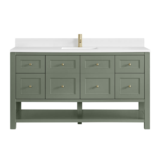 Breckenridge 60" Single Vanity, Smokey Celadon, w/ Single Hole 3 CM White Zeus Quartz Top & Backsplash