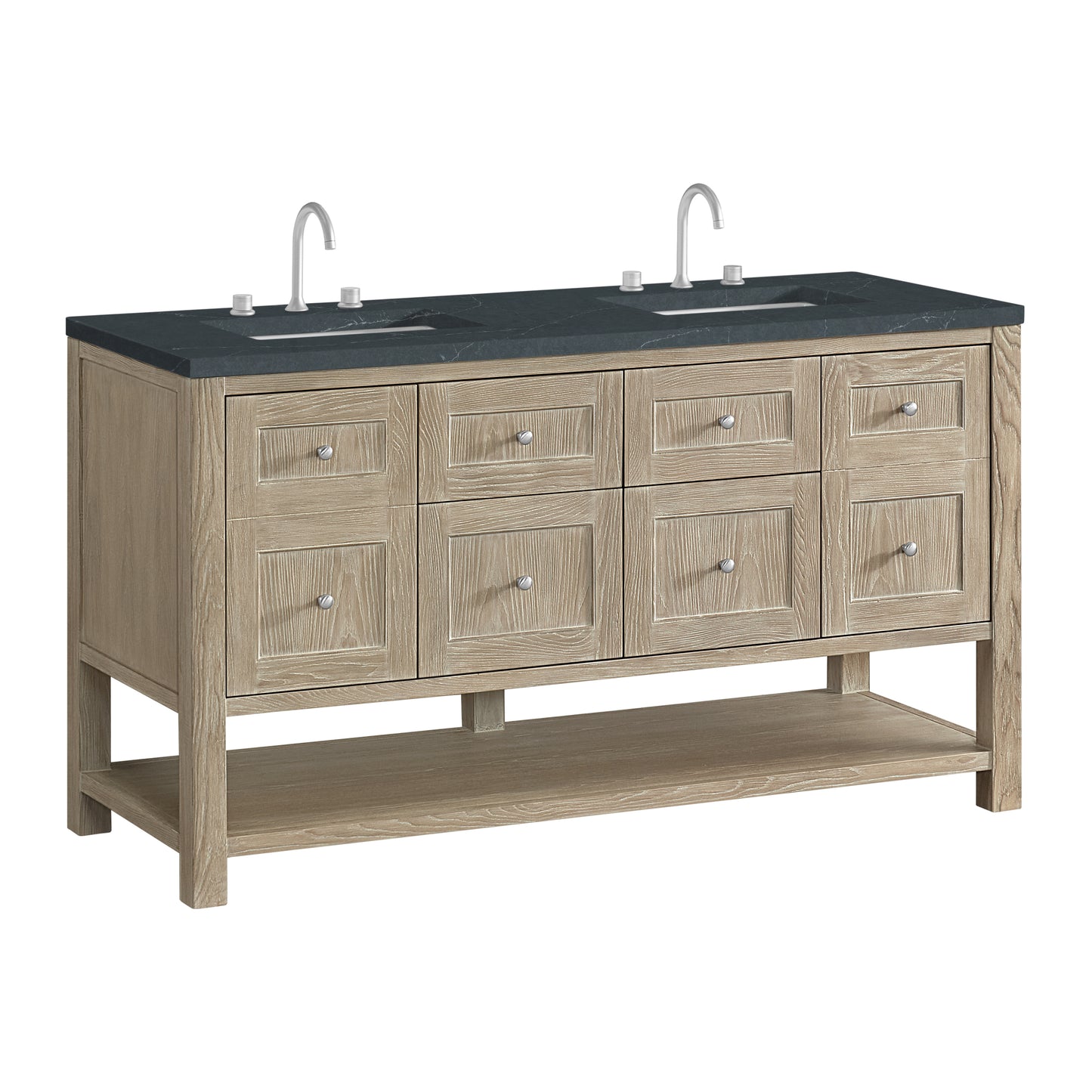Breckenridge 60" Double Vanity, Whitewashed Oak, w/ 3 CM Charcoal Soapstone Quartz Top