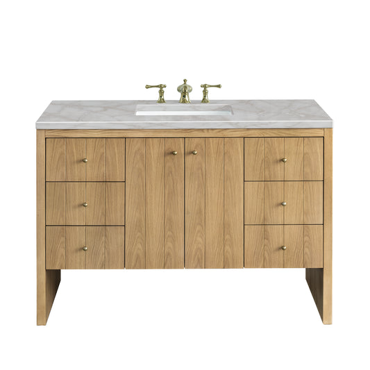 Hudson 48" Single Vanity, Light Natural Oak w/ 3 CM Victorian Silver Top