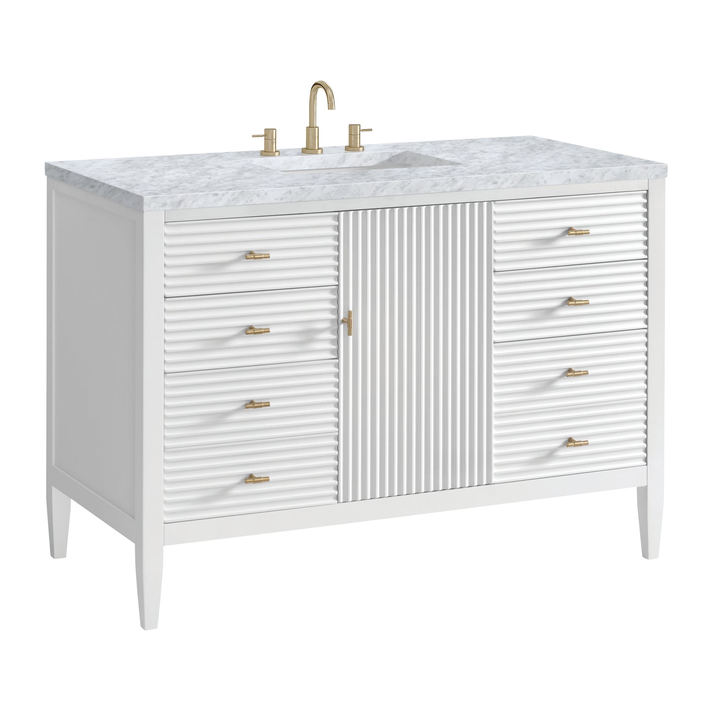 Myrrin 48" Vanity, Bright White w/ 3 CM Carrara White Marble Top