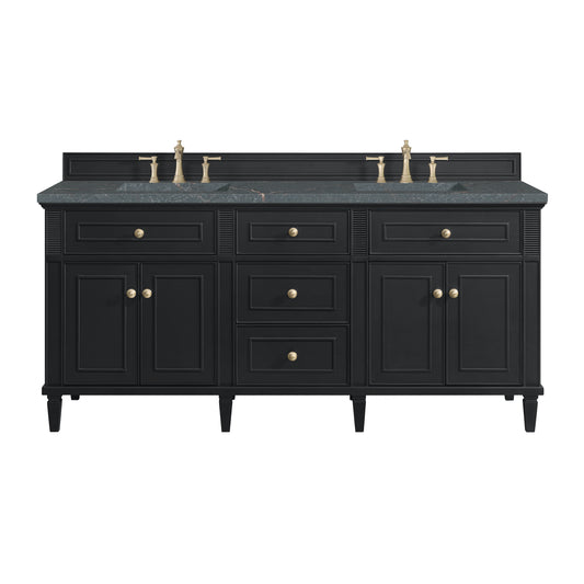 Lorelai 72" Double Vanity, Black Onyx w/ 3 CM Parisien Bleu Silestone Top