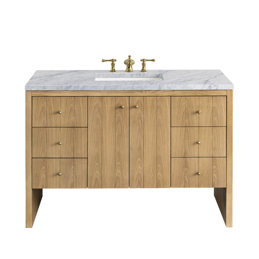 Hudson 48" Single Vanity, Light Natural Oak w/ 3 CM Carrara Marble Top