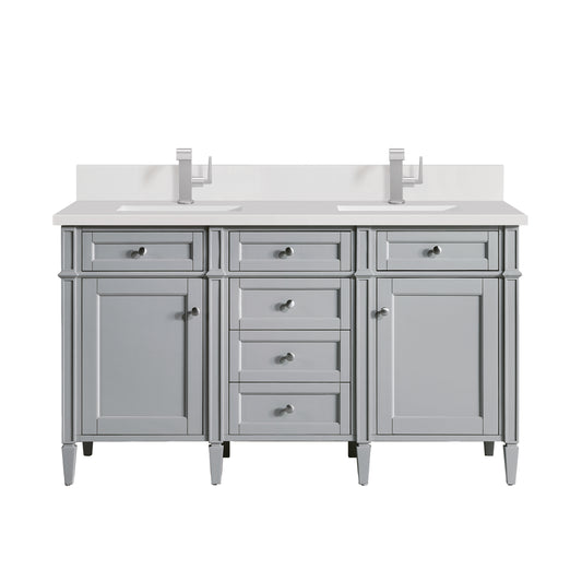 Brittany 60" Double Vanity, Urban Gray w/ Single Hole 3 CM White Zeus Silestone Top & Backsplash