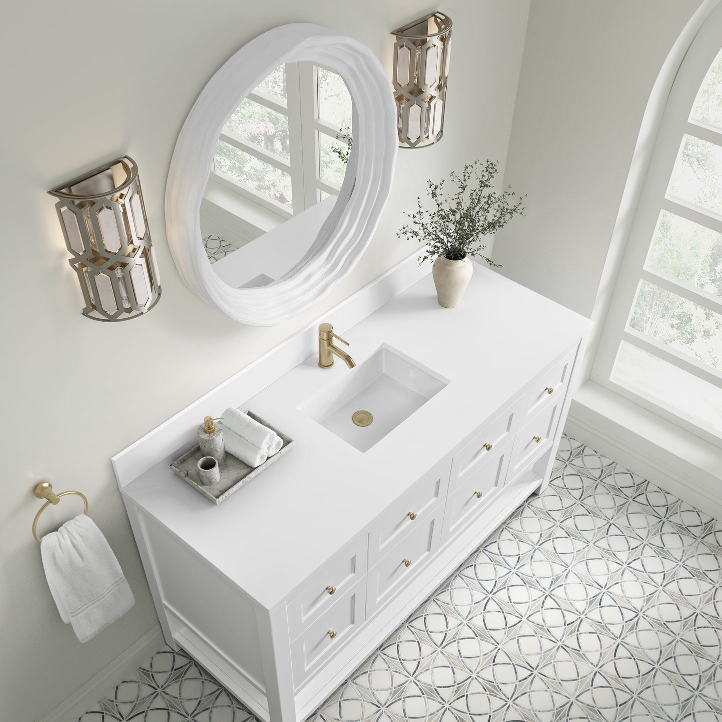 Breckenridge 60" Single Vanity, Bright White, w/ Single Hole 3 CM White Zeus Quartz Top & Backsplash