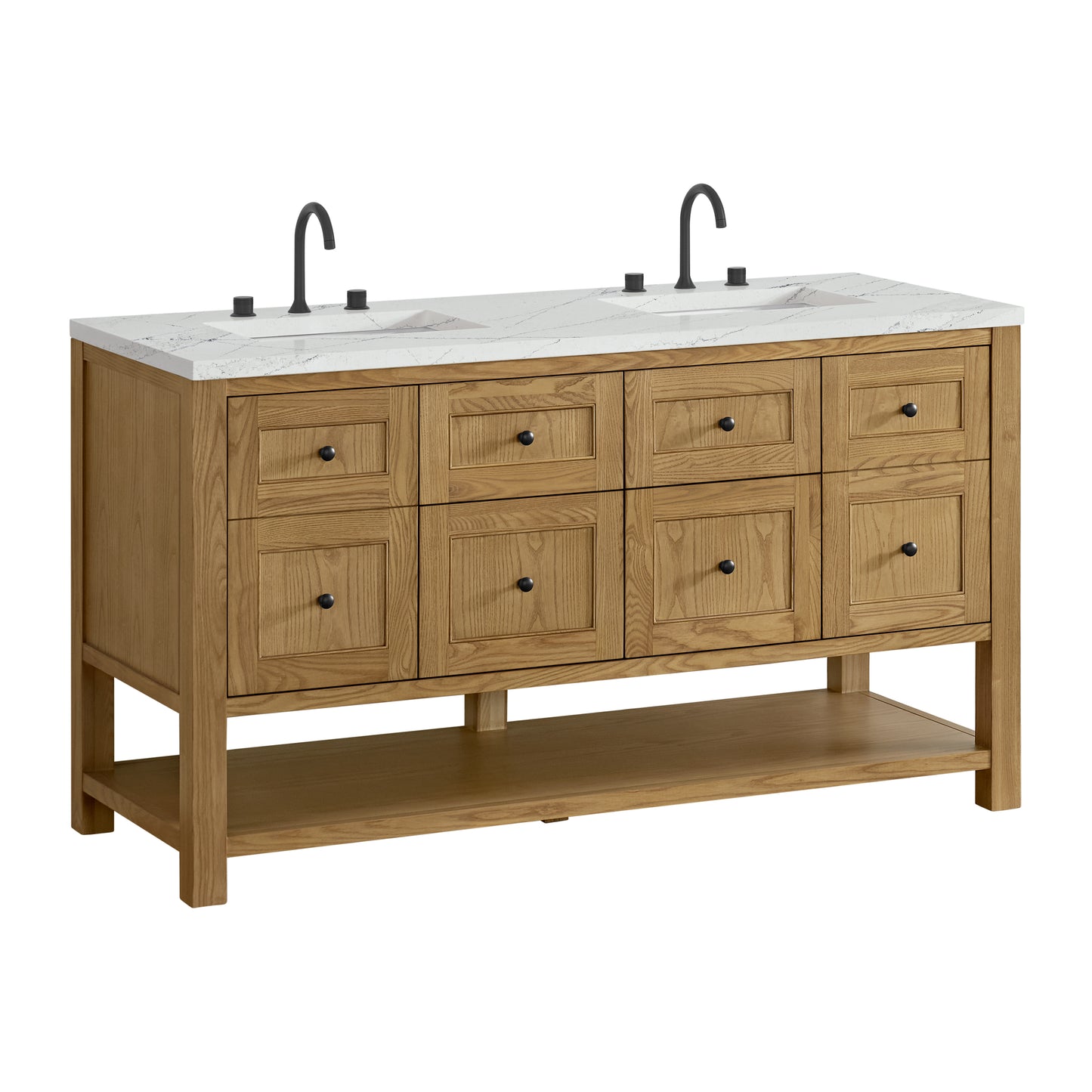 Breckenridge 60" Double Vanity, Light Natural Oak, w/ 3 CM Ethereal Noctis Quartz Top