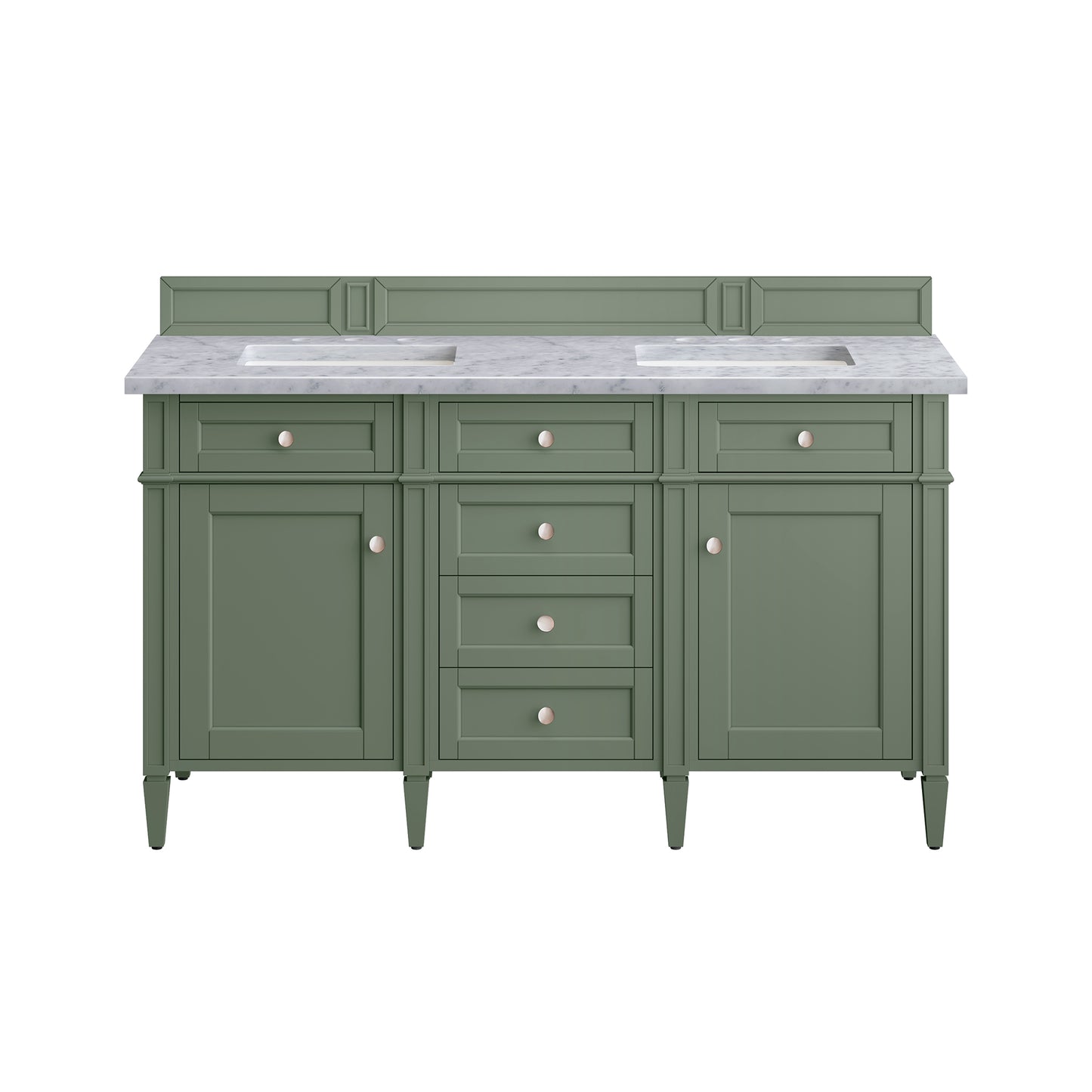 Brittany 60" Double Vanity, Smokey Celadon w/ 3 CM Carrara Marble Top