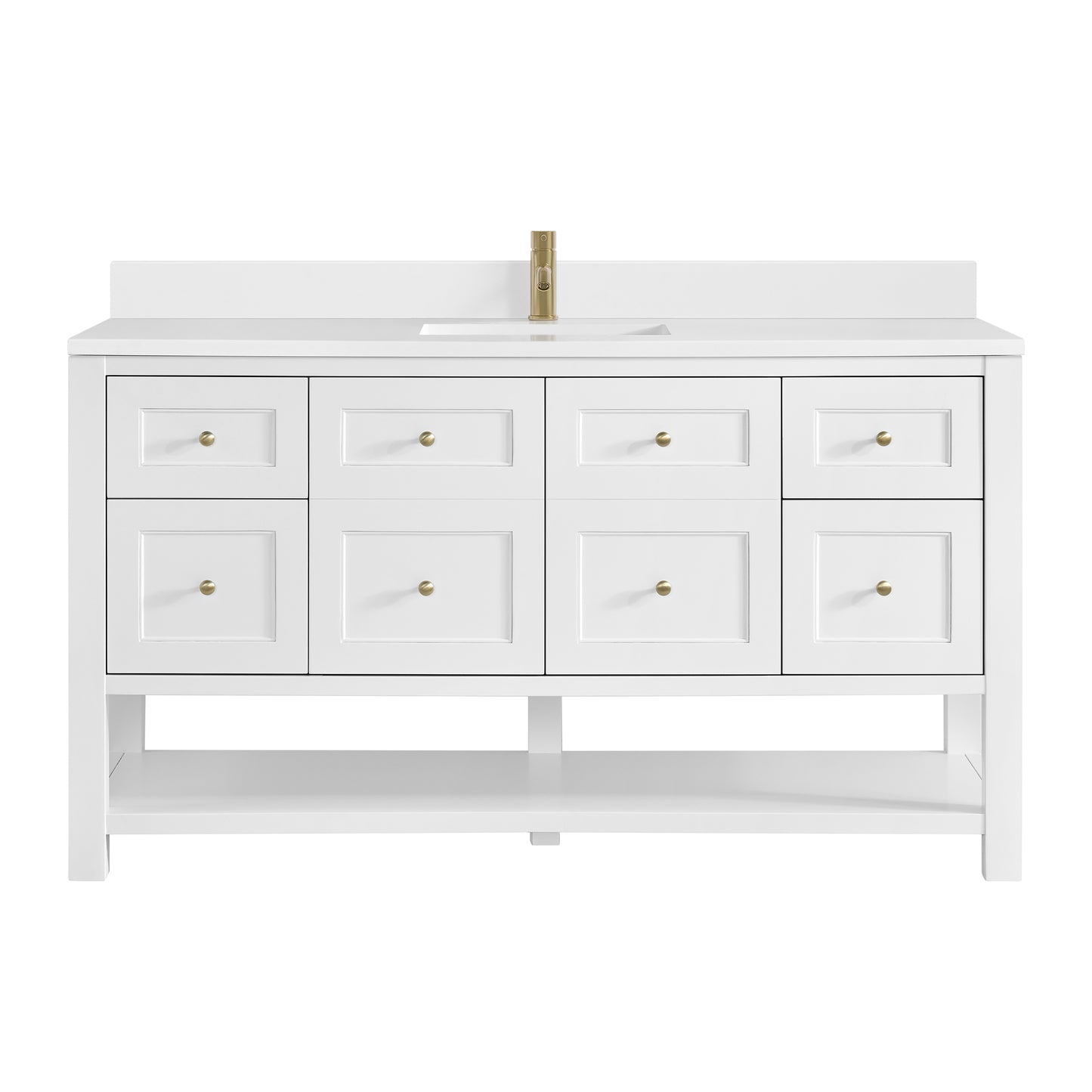 Breckenridge 60" Single Vanity, Bright White, w/ Single Hole 3 CM White Zeus Quartz Top & Backsplash