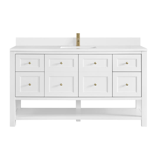 Breckenridge 60" Single Vanity, Bright White, w/ Single Hole 3 CM White Zeus Quartz Top & Backsplash
