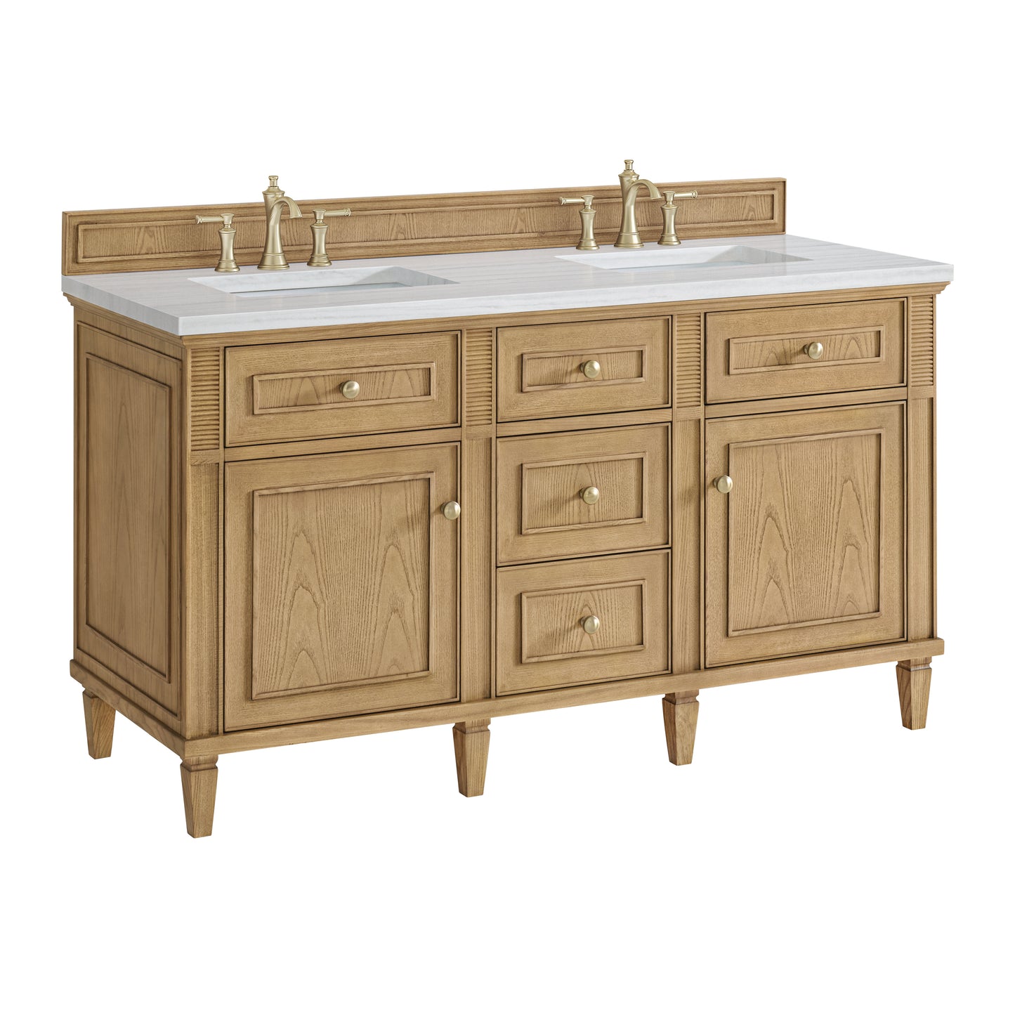 Lorelai 60" Double Vanity, Light Natural Oak w/ 3 CM Arctic Fall Solid Surface Top