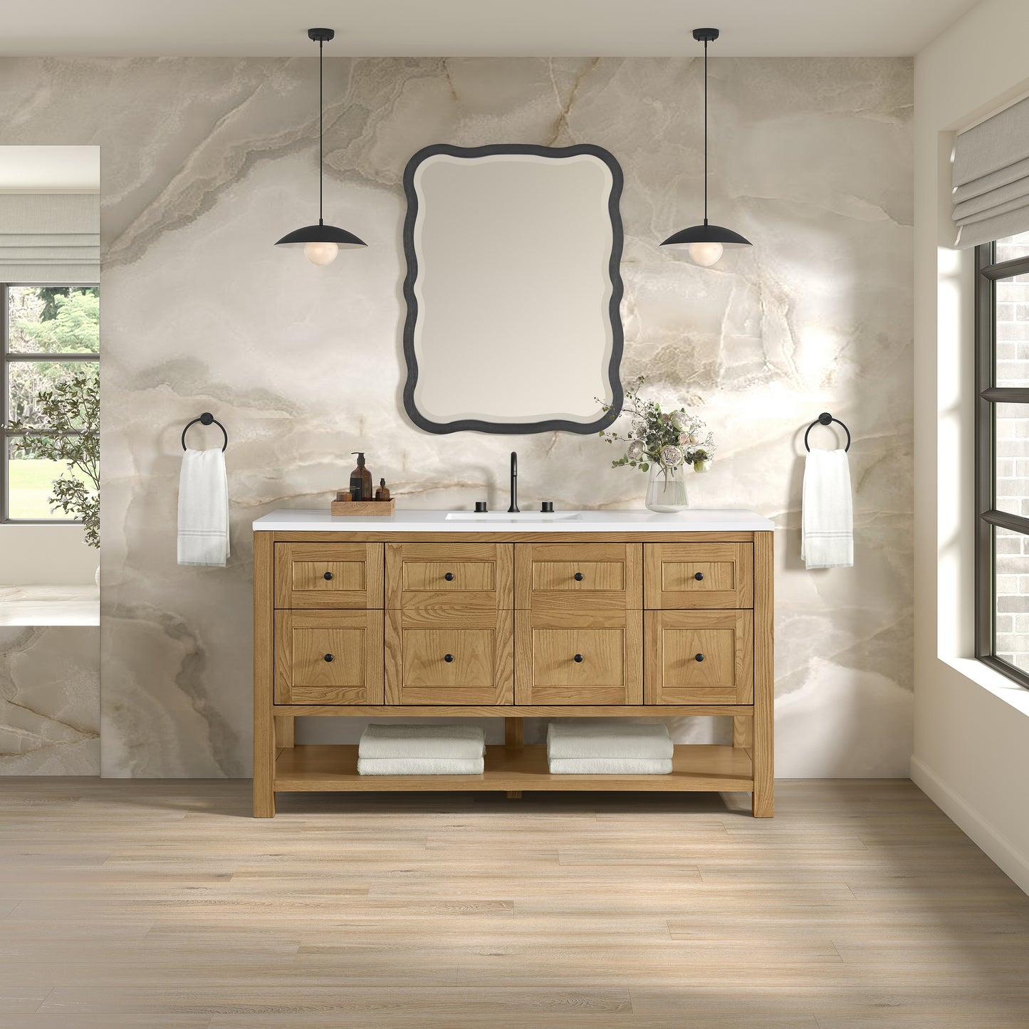 Breckenridge 60" Single Vanity, Light Natural Oak, w/ 3 CM White Zeus Quartz Top