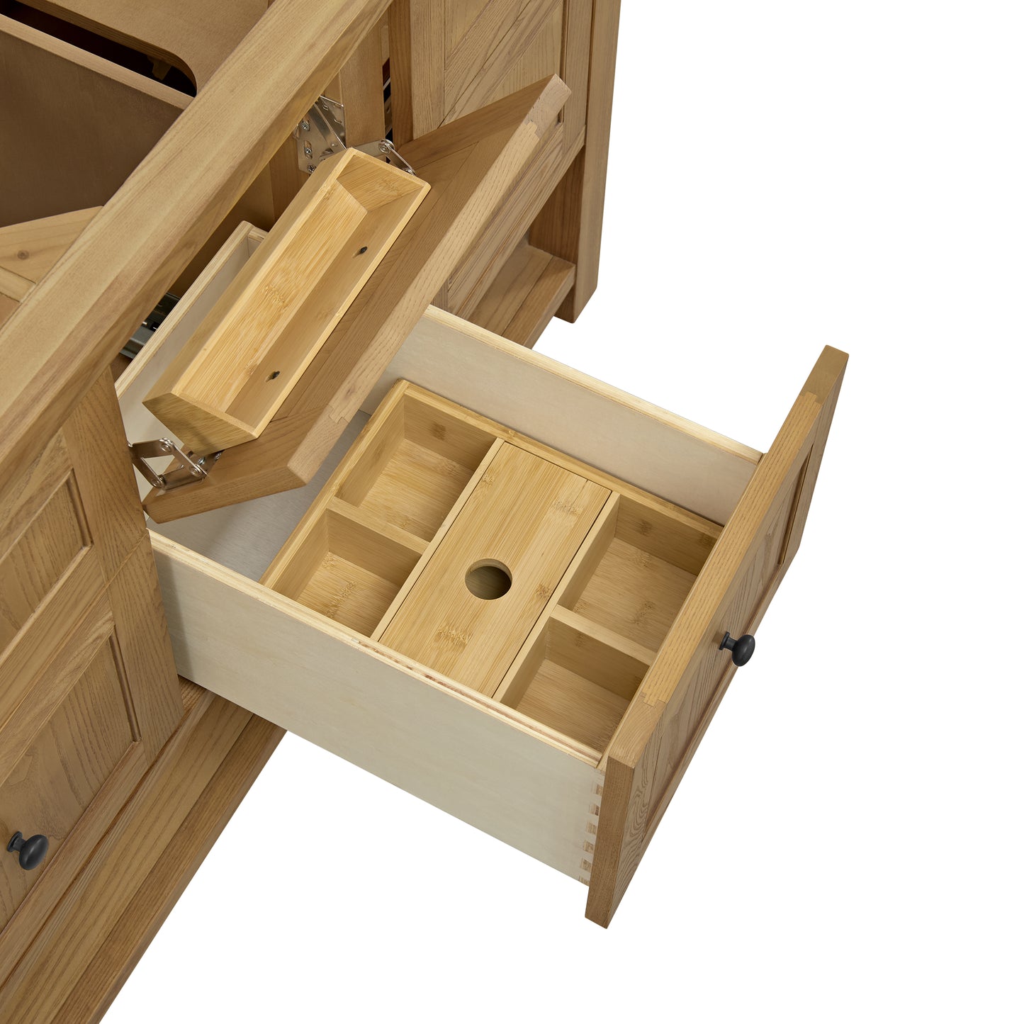 Breckenridge 60" Double Vanity, Light Natural Oak, w/ 3 CM Ethereal Noctis Quartz Top