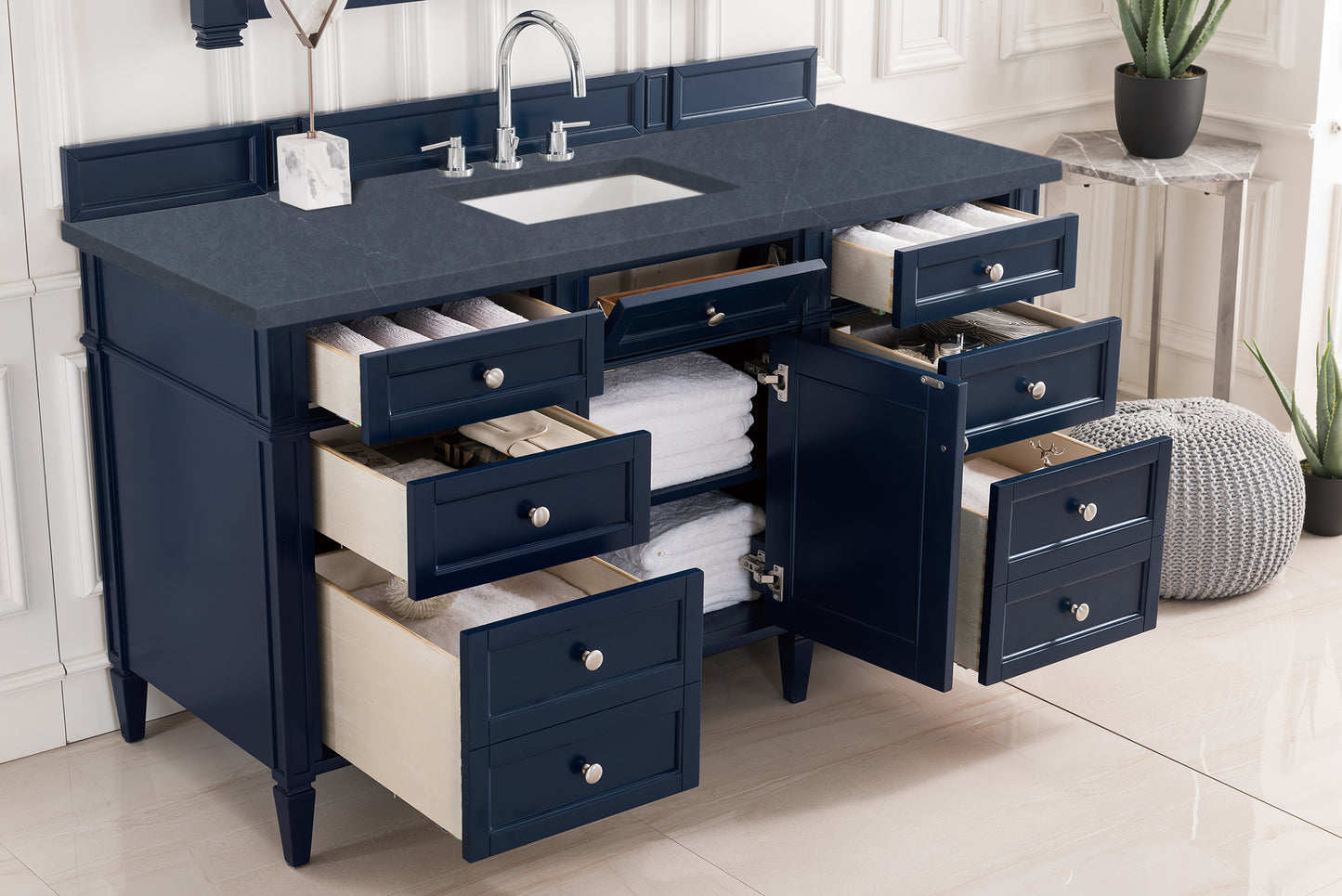 Brittany 60" Single Vanity, Victory Blue w/ 3 CM Charcoal Soapstone Silestone Top