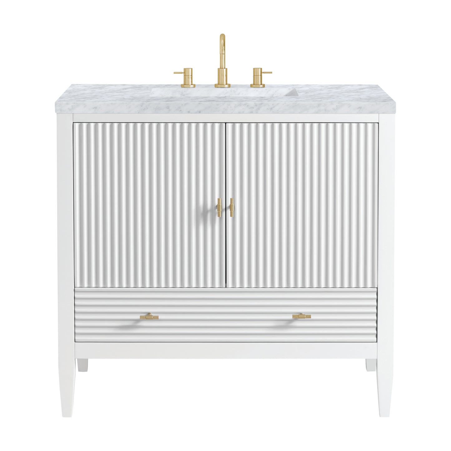 Myrrin 36" Vanity, Bright White w/ 3 CM Carrara White Marble Top