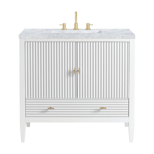 Myrrin 36" Vanity, Bright White w/ 3 CM Carrara White Marble Top