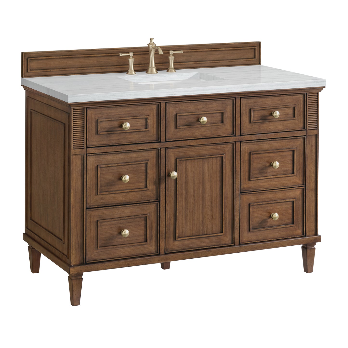 Lorelai 48" Single Vanity, Mid-Century Walnut w/ 3 CM Arctic Fall Solid Surface Top