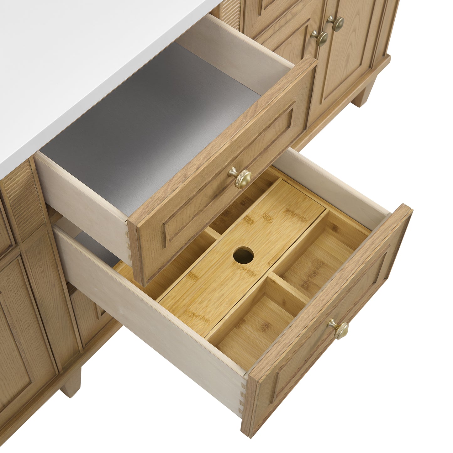 Lorelai 72" Double Vanity, Light Natural Oak w/ 3 CM Ethereal Noctis Silestone Top