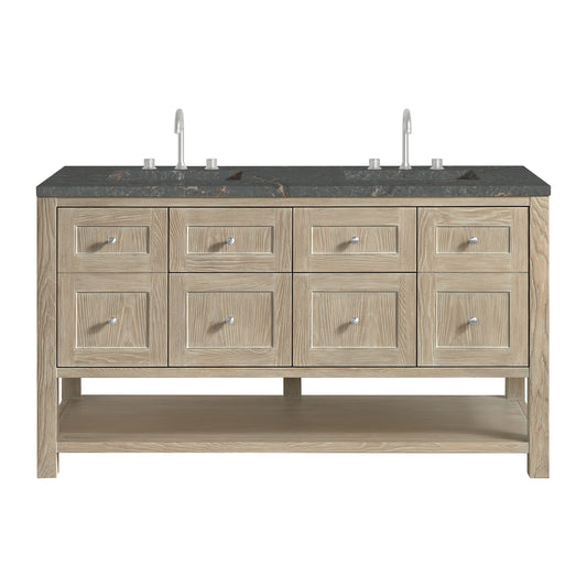 Breckenridge 60" Double Vanity, Whitewashed Oak w/ 3 CM Parisien Bleu Top